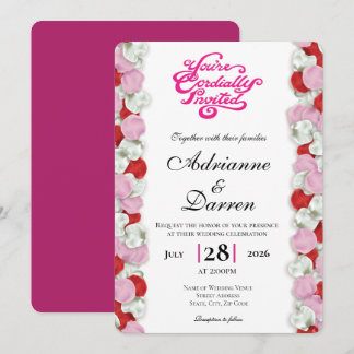 Roosbloemblauwdruk Bruiloft 4 met Roze Letters Kaart