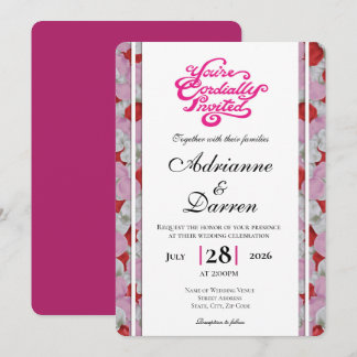 Roosbloemblauwdruk Huwelijksuitnodiging 3 met Roze Kaart