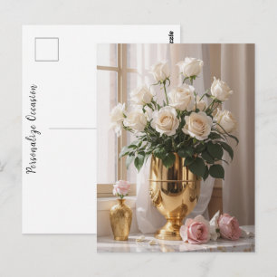 Roosboeket in gouden vaas bij elke gelegenheid in briefkaart