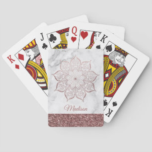 Roosgoud namaak glitters mandala op wit marmer pokerkaarten