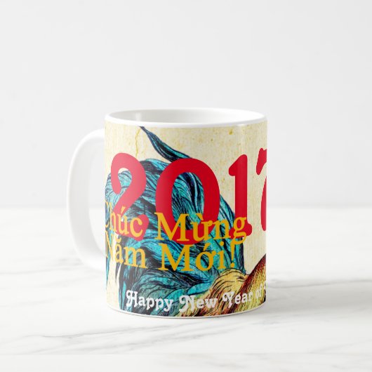 Rooster 2017 Groet in het Vietnamees Koffiemok (Voorkant links)