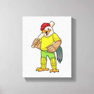 Rooster als Batsman met cricket bat Canvas Afdruk