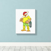 Rooster als Batsman met cricket bat Canvas Afdruk (Insitu (Houten vloer))