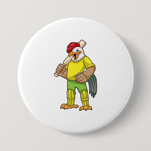 Rooster als Batsman met cricket bat Ronde Button 7,6 Cm (Voorkant)