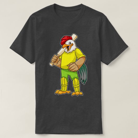 Rooster als Batsman met cricket bat T-shirt (Design voorkant)