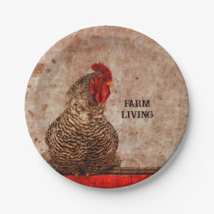 Rooster Antiek Bruin Textuur Farmhouse Papieren Bordje