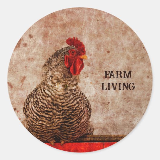 Rooster  Antiek Bruin Textuur Ronde Sticker (Voorkant)
