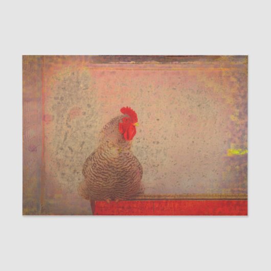 Rooster  Antiek Rood Bruin Boerderij Tis Tissuepapier (Voorkant)