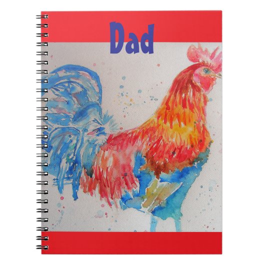 Rooster Aquarelle Poulet Oiseau Papa Carnet (Devant)