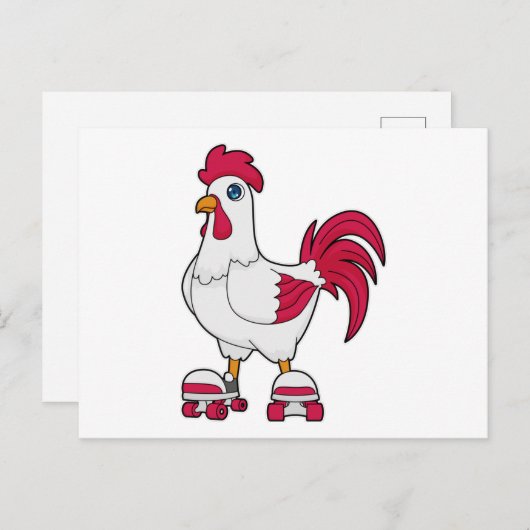 Rooster bij Inline skating met Roller skates Briefkaart (Voorkant / Achterkant)