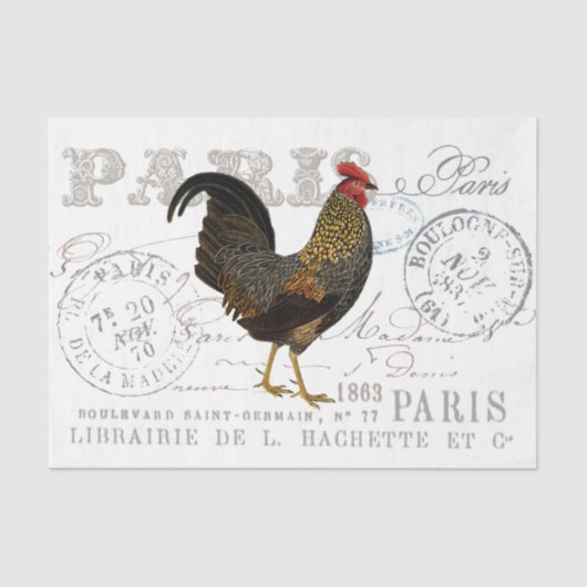 Rooster Bird Farmhouse Franse scriptdepagina Tissuepapier (Voorkant)