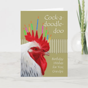 Rooster Birthday for Grandpa, Cock-a-doodle-doo Kaart