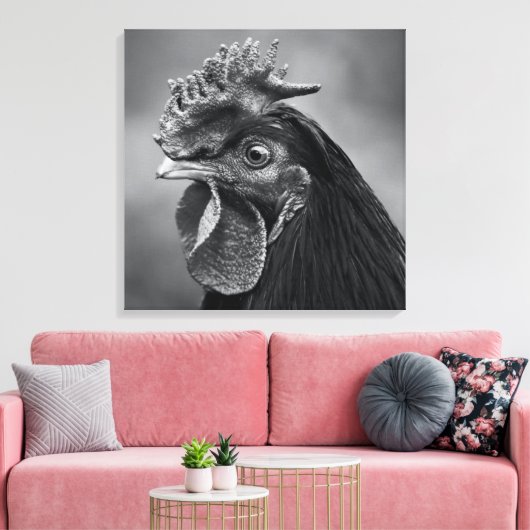 Rooster Black en White Canvas Afdruk (Insitu (Woonkamer))