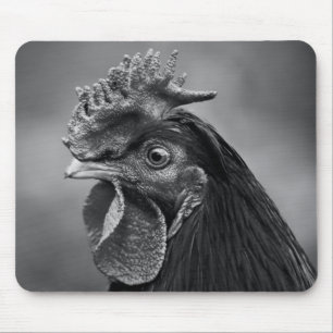 Rooster Black en White Muismat