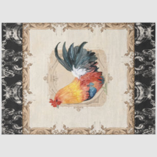 Rooster Black Franse Damask Decoupage Tiss Tissuepapier