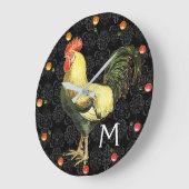 ROOSTER Black White Damask Monogram Grote Klok (Hoek)