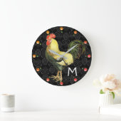ROOSTER Black White Damask Monogram Grote Klok (Huis)