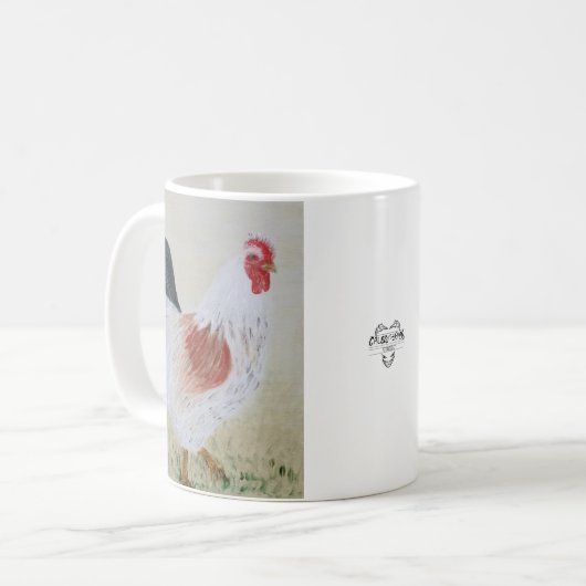 Rooster blanc Acrylique peinture café Mug (Devant gauche)