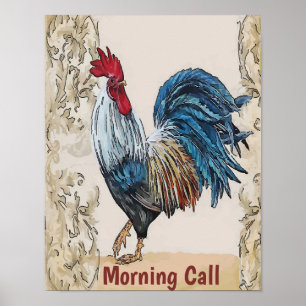 Rooster, blauwe hennen, tekstPoster bewerken Poster