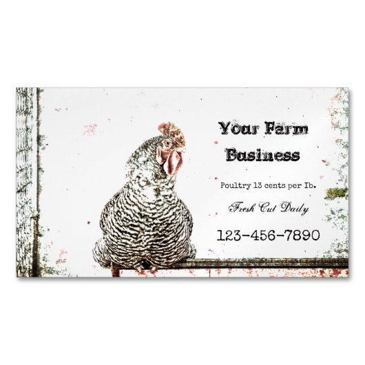 Rooster Boerderij Antiek Wit Textielland Magnetisch Visitekaartje (Voorkant)