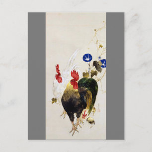 Rooster, Chick en Morning Glory, Watanabe Seitei Briefkaart