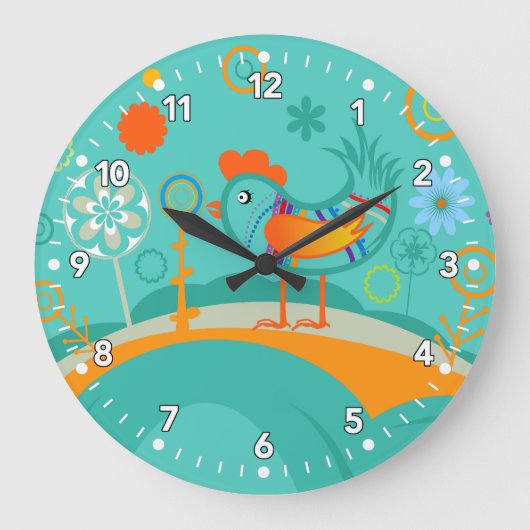 Rooster Chick Kitchen Clock Grote Klok (Voorkant)