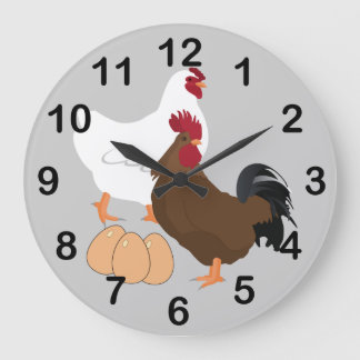 Rooster Chicken Eggs RoundWall-klok Grote Klok