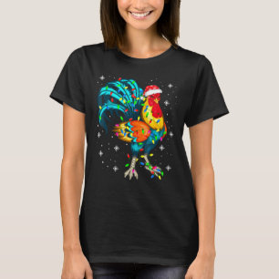 Rooster Chicken kerstboom Santa Hat Xmas Ligh T-shirt