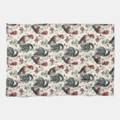 Rooster  Chicken Pattern zwart wit Theedoek (Horizontaal)