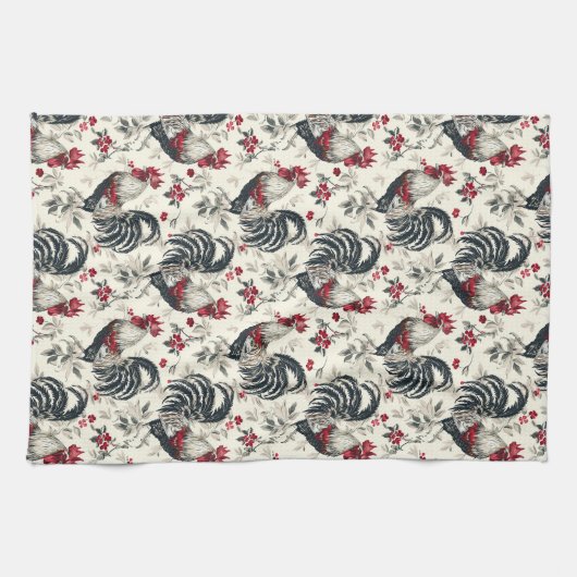 Rooster  Chicken Pattern zwart wit Theedoek (Horizontaal)