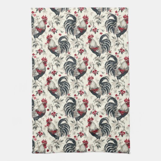 Rooster  Chicken Pattern zwart wit Theedoek (Verticaal)