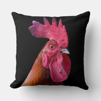Rooster chicken pillow (black background) kussen