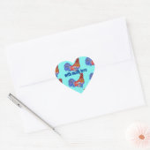 Rooster Chicken Red Blue waterverf art Boys Hart Sticker (Envelop)