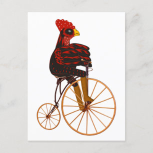 Rooster Chicken Riding a  Bicycle Briefkaart
