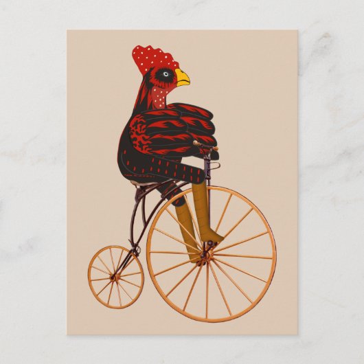 Rooster Chicken Riding a  Bicycle Briefkaart (Voorkant)