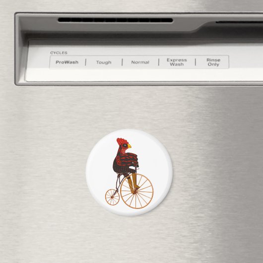 Rooster Chicken Riding a Bicycle Magnet Magneet (Insitu (Vaatwasser))