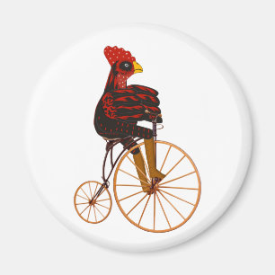 Rooster Chicken Riding a  Bicycle Magnet Magneet