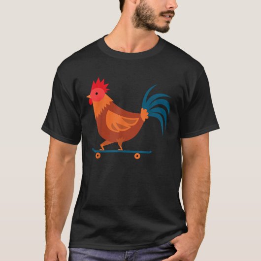 Rooster Chicken Skateboard Boerderij Poultry Skate T-shirt (Voorkant)