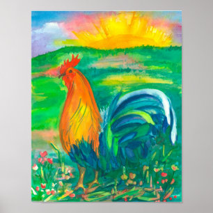 Rooster Chicken Waterverf Painting Poster