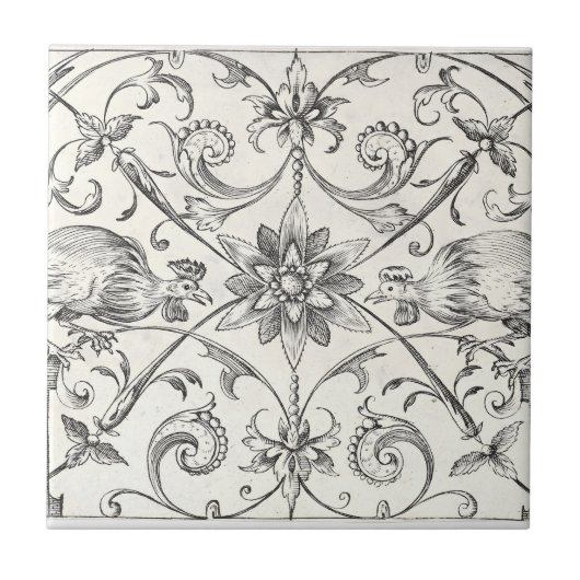 Rooster Chickens Cream  Tegeltje (Voorkant)