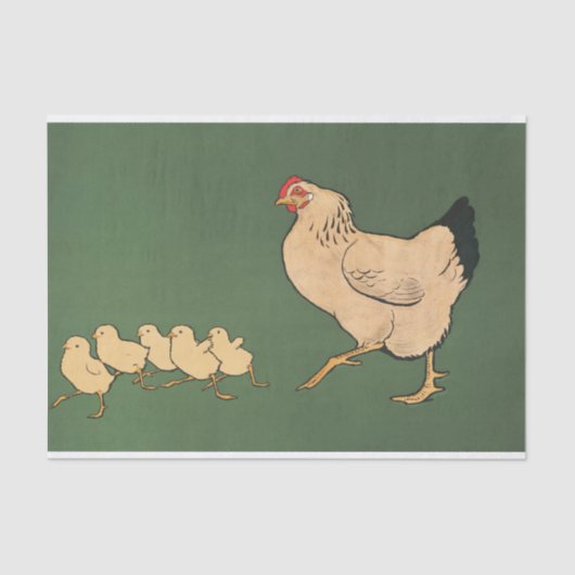 Rooster Chickens Decoupage Green  Tissuepapier (Voorkant)
