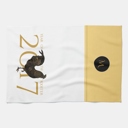 Rooster Chinees nieuwjaar 2017 Monogram KT Theedoek (Horizontaal)
