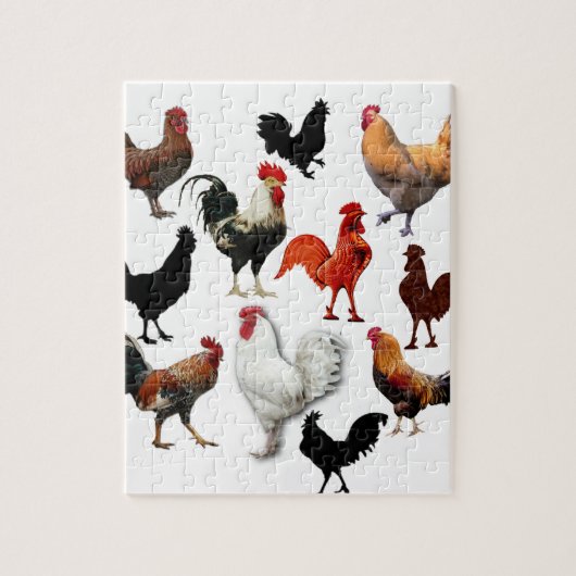 Rooster Collage  Rustische kippen Legpuzzel (Verticaal)