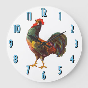 Rooster  Crate Art Kitchen Clock Grote Klok