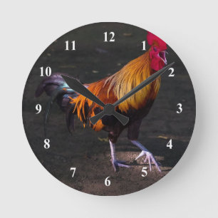 Rooster Crosting Wall Clock Ronde Klok