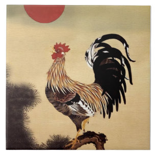 Rooster Crowing beroemd gemaakt door Ito Jakuchu Tegeltje