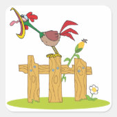 Rooster Crowing Vierkante Sticker (Voorkant)
