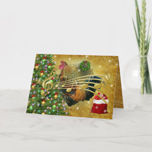 Rooster die kerstkaarten zingt Feestdagen Kaart