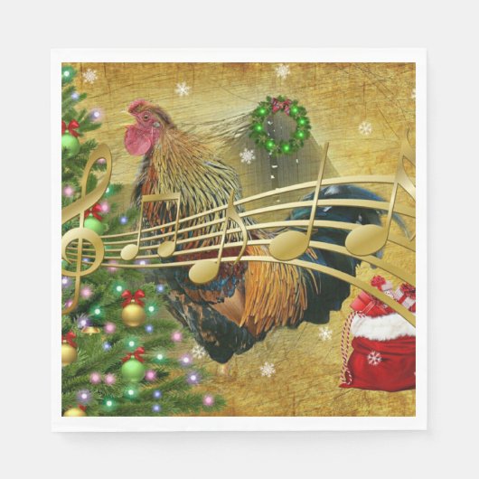 Rooster die kerstkaarten zingt Servet (Voorkant)