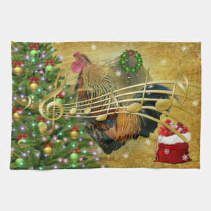  Rooster die kerstkaarten zingt Theedoek